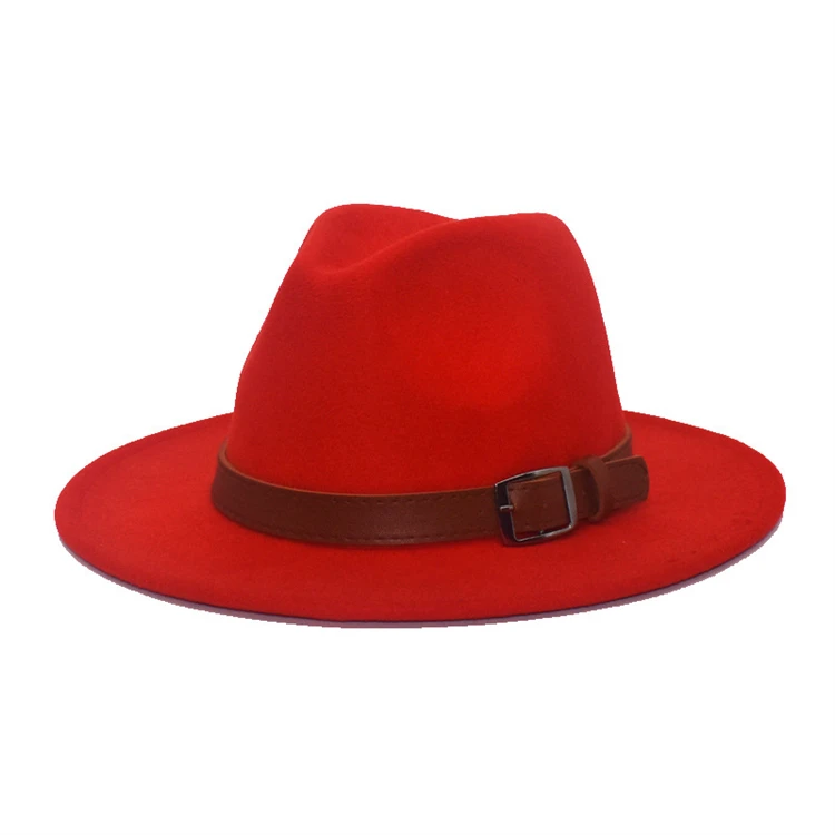 Classic belt buckle wool fedora hat simple suede belt British style outdoor wide brim versatile wholesale fedora hat