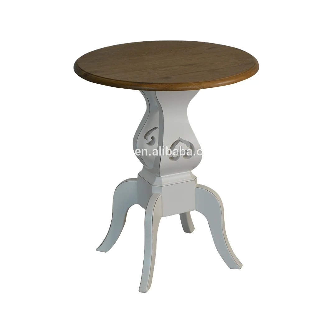 French Style Antique Modern Furniture White Leg Solid Wood Round Living Room Side Table