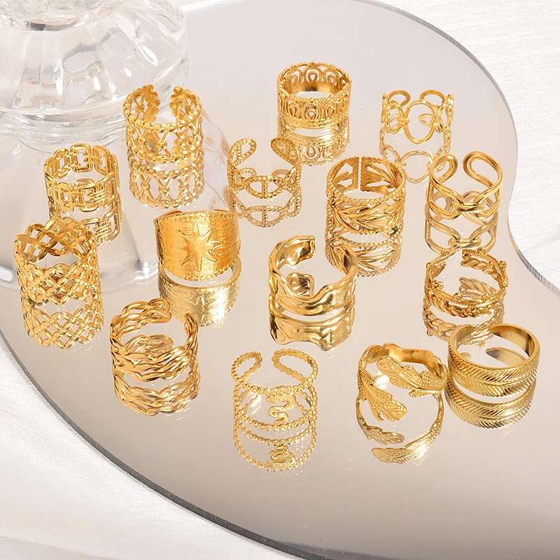 2021 Stackable Finger Trendy Chain Jewelry Gold Filled Rings Plated Stainless Steel for Women 14k Gold Ring