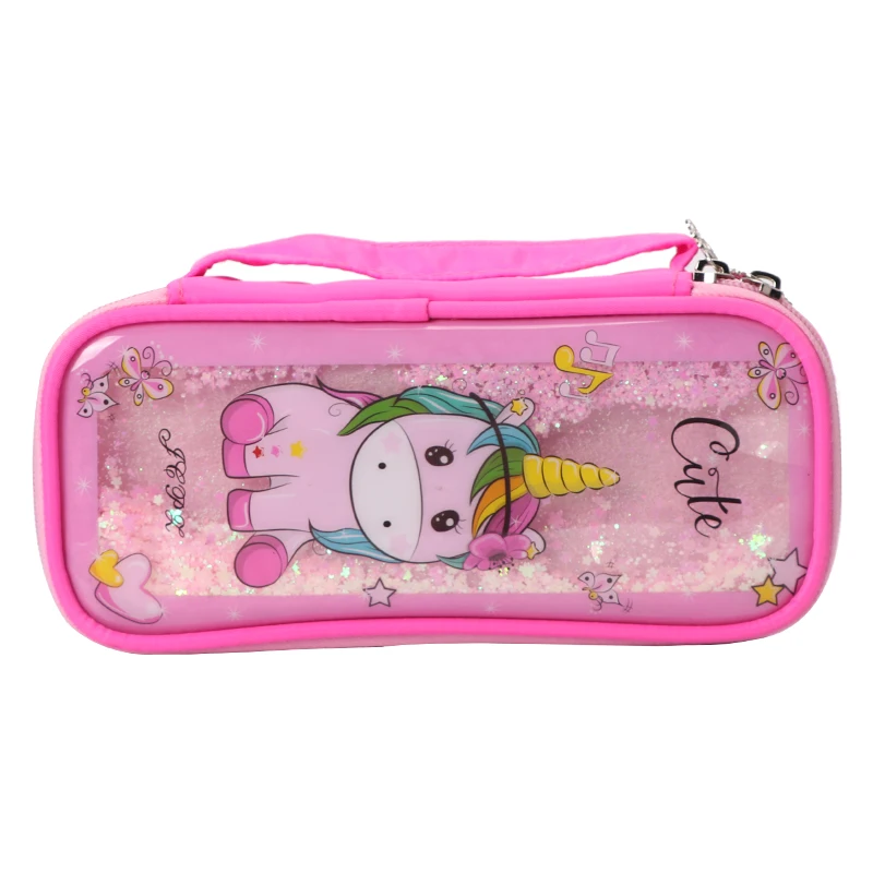 TOPSTHINK Big capacity zipper unicorn liquid fabric portable multi zipper pencil case for kids