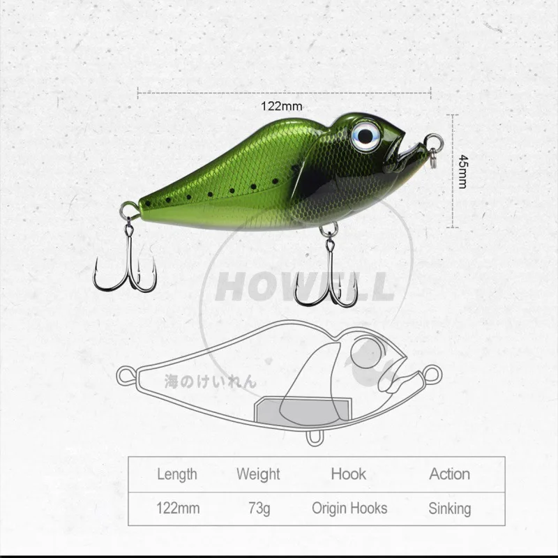 Wholesale Deep Sea Fishing Lures 122mm 73g Hard Artificial Plastic Crankbait Swim Bait With Hook for Saltwater