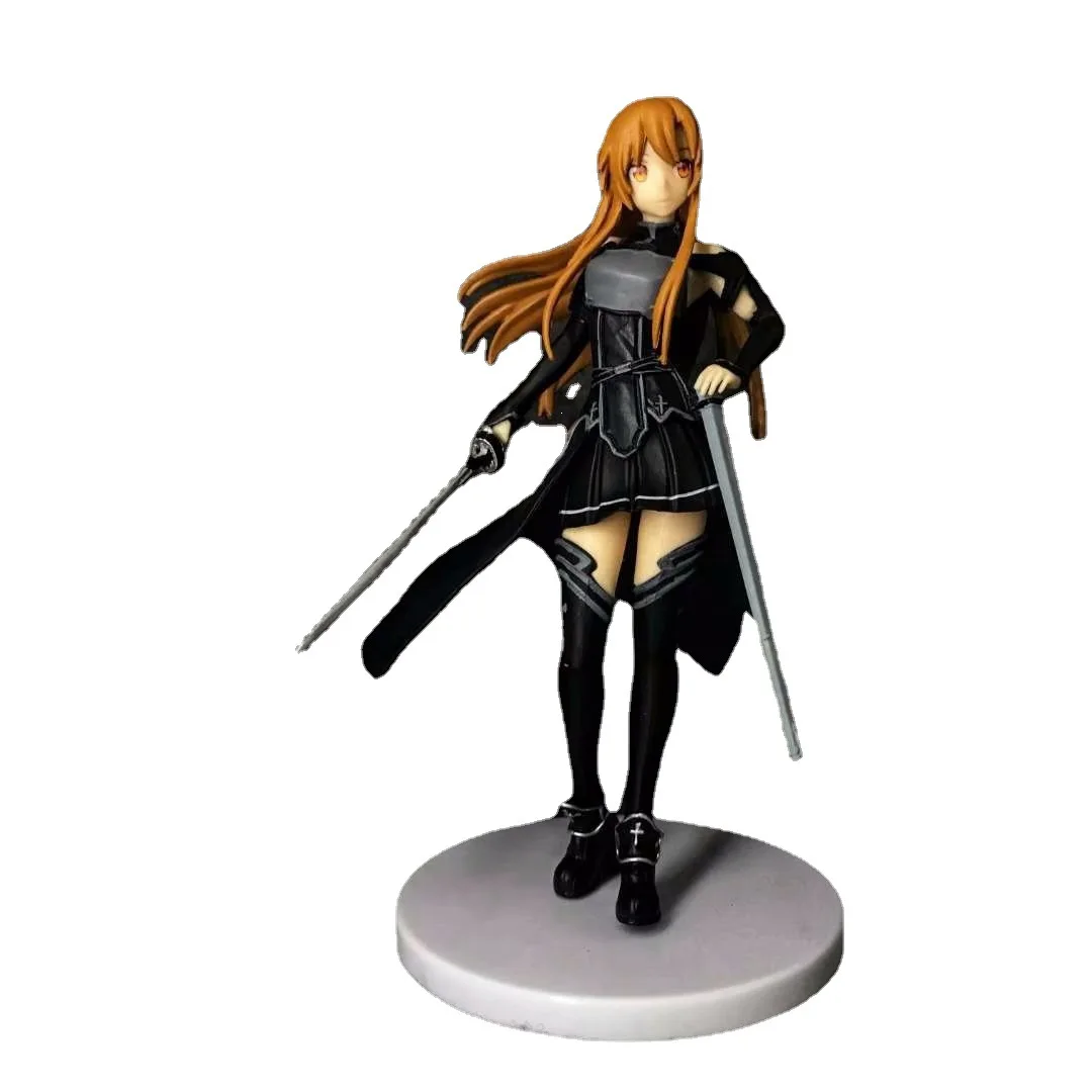 Japanese Anime17.5CM Sword Art Online Yuuki Asuna PVC Figure Black Battle Suit Girl Dolls Action Figures Model Toys