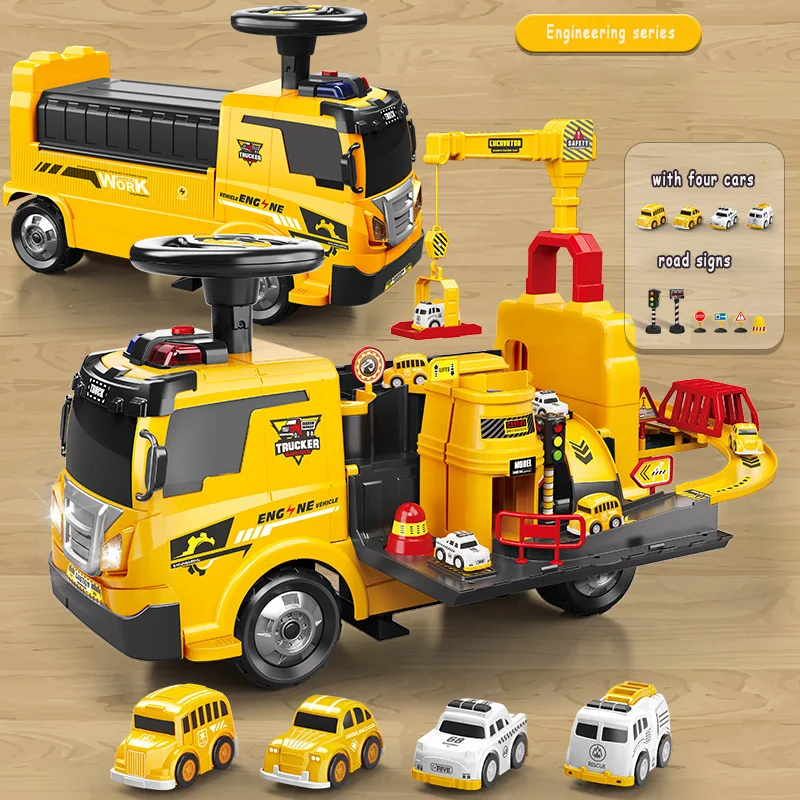 New design fire-fighting scooter toy kids multifunctional puzzle transforming car dual force steering wheel vehicle toys for boy