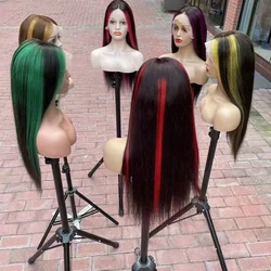 New Arrival China brazilian straight full lace wigs long inch virgin cuticle 100% human hair silk straight weave green highlight