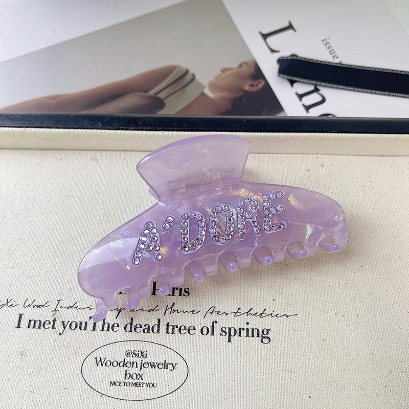 Summer Letter crystal clip textured acetic acid shark clip headdress fashion hair grab clip