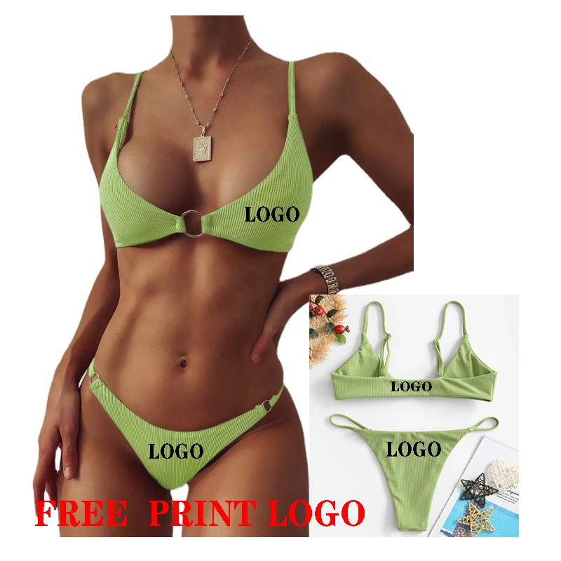 15 Colors sexy girl Two Piece Solid Color  bikini Front Tied  swimwear models