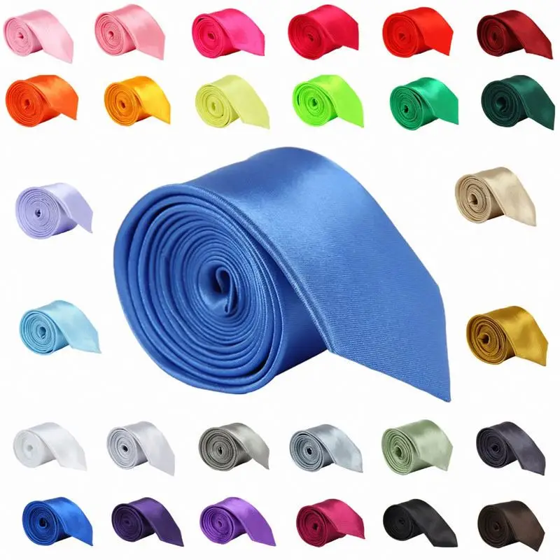 Fashion Tie for Men Slim Tie Solid color Necktie Polyester Narrow Cravat 24 colors Royal Blue Gold Party Formal Ties S0488-01