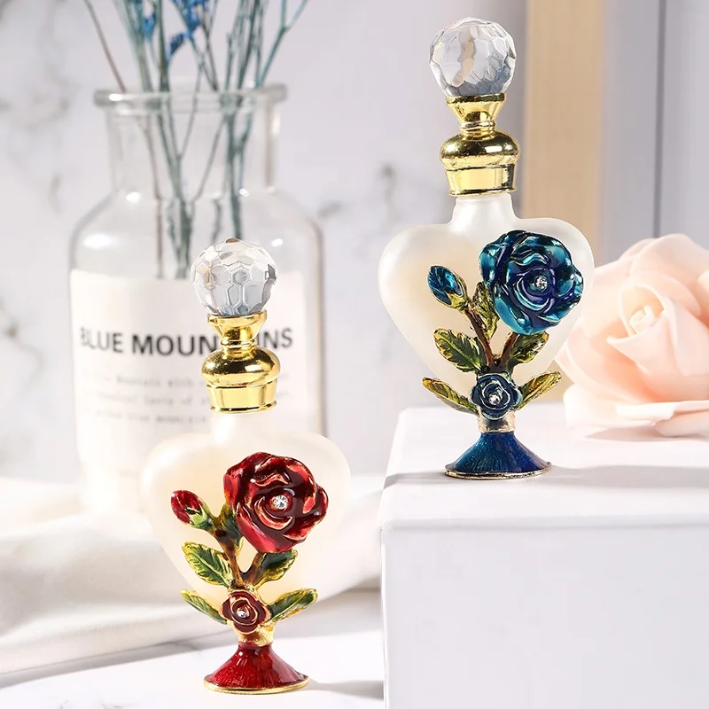 10ml Patented Metal Rose Perfume Bottle Copper Cap With Stainless Bar Heart Glass Essential 0il Refillable Bottle#59702/59702