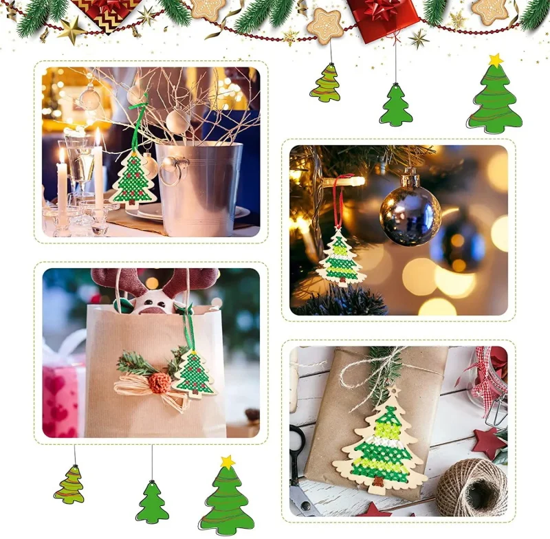 Hot Sale Christmas Trees Wooden Cross Embroidery Ornaments DIY Cross Stitch Kit