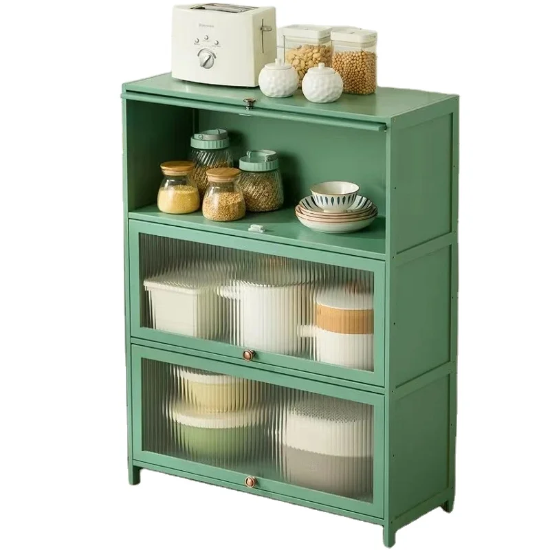 Factory Direct Bamboo Kitchen Floor Cabinets for Tableware Wine Food Rice Cooker Microwave Oven Wooden Storage Shelf