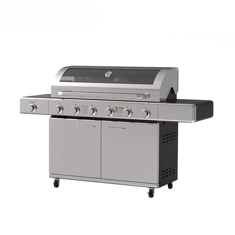 Quality 6 +1Burners Barbecue Grill Propane Outdoor Gas BBQ Grill With Side Burner Trolly