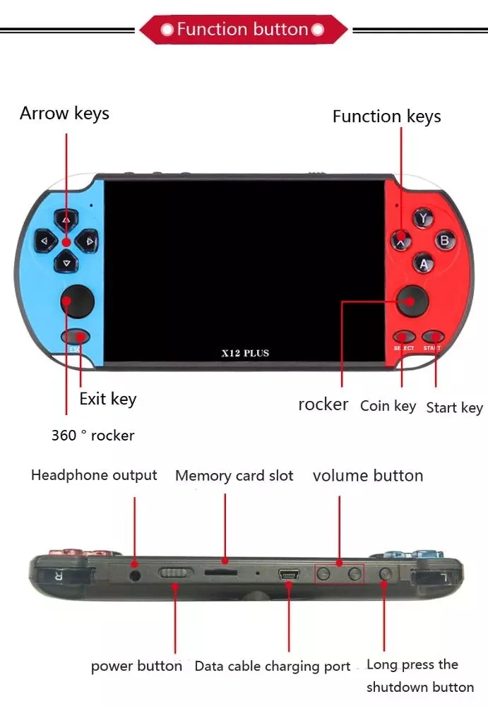 Lite  High Quality Wholesale Factory Price 7 Inch X12Plus  Portable Retro Handheld Game Console Nostalgic Classic Game Player