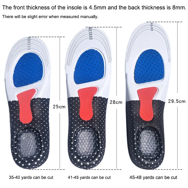 Silicone Insoles for Shoes Insole Arch Support Unisex Thickening Shock Absorption Sport Shoes Pads Comfortable Soft Insoles
