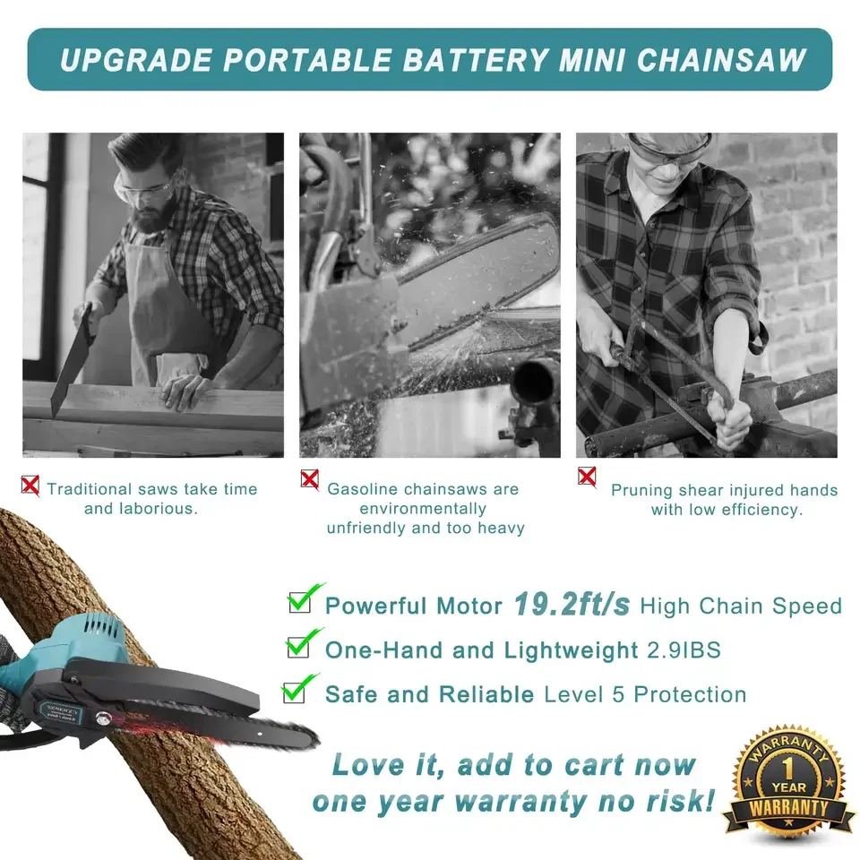 CS02 8 inch commercial electric mini chainsaw sharpener cordless rechargeable chain saw for wood cutting