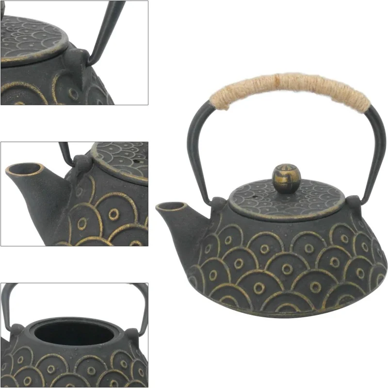 Cast Iron Teapot, Japanese Tetsubin Tea Kettle with Infuser for Loose Tea - Stovetop Safe Coated with Enameled Interior