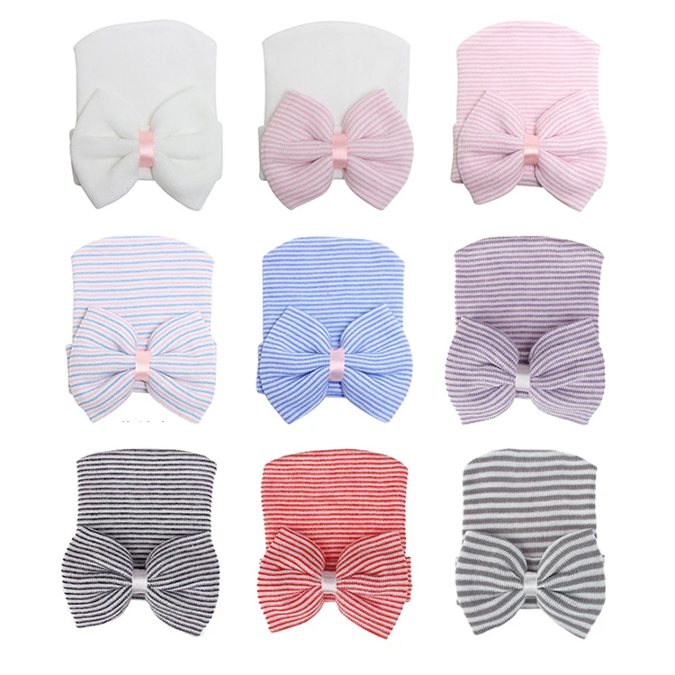 Candy Color Newborn Baby Boy Girl Bonnet Beanie Hats Bow Knitted Winter Baby Hat