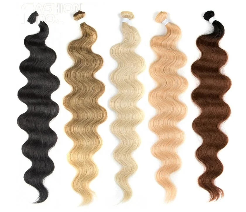Rebecca Body Wave Ponytail Hair Bundles 24 to 36 Inch Soft Long Synthetic Hair Weave Ombre Brown 613 Blonde 100g Hair Extensions