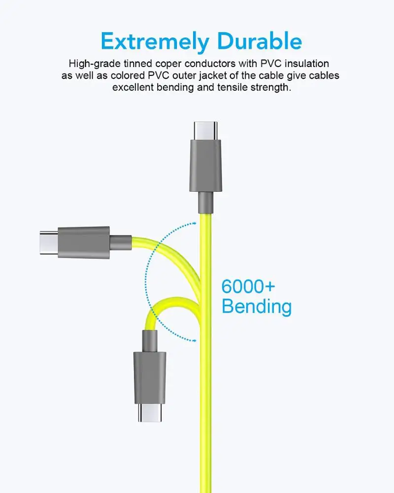 USB Type C Cable,Neon Yellow USB C to USB A Charger Fast Charging Cord for Samsung Galaxy