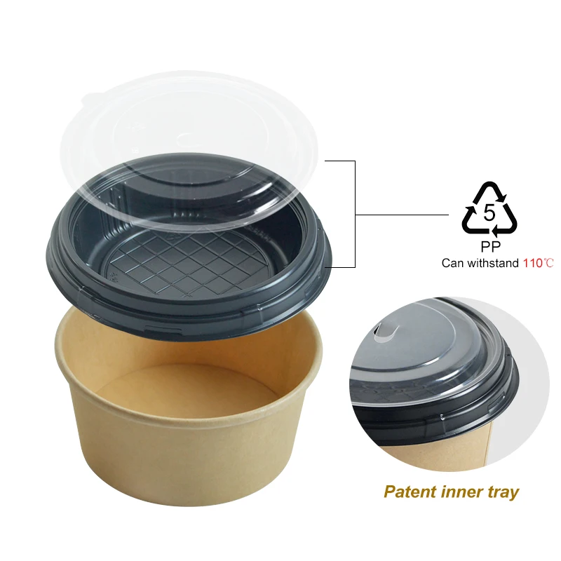 Factory Compostable Disposable 3-layers Paper Bowl With Lid Insert Tray Hot Food Plates Bowls