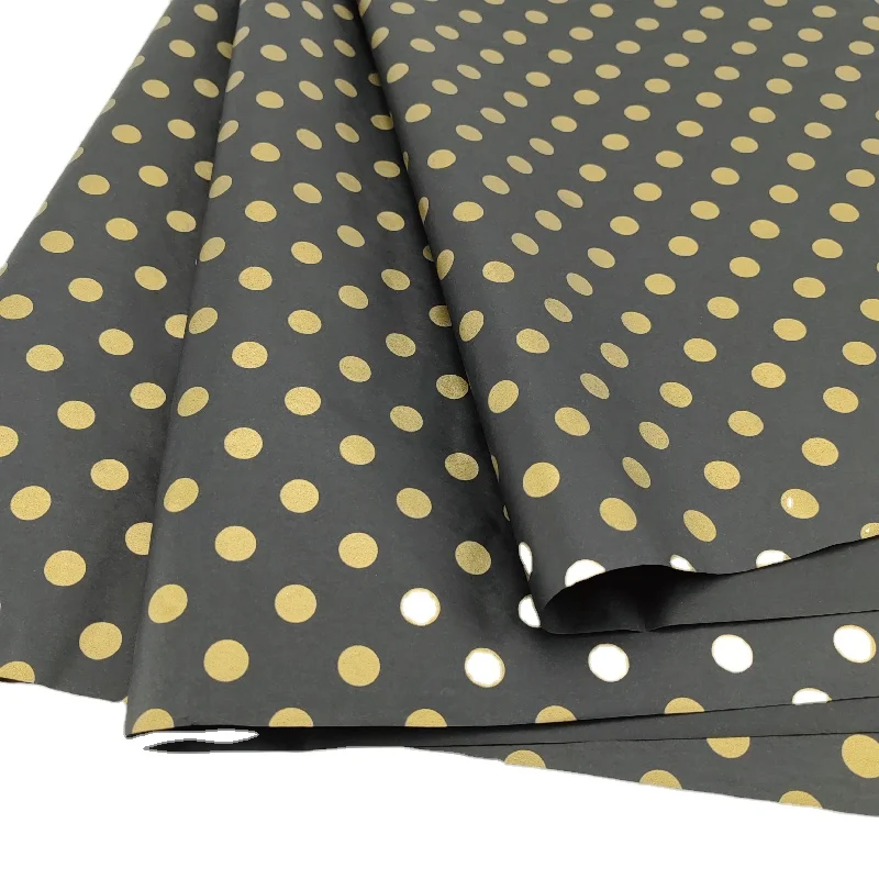 17gsm Black Tissue Paper with Gold Logo 50*70cm Wax Coated Virgin Wood Pulp Moisture-Proof for Gift Clothes Packing Wrapping