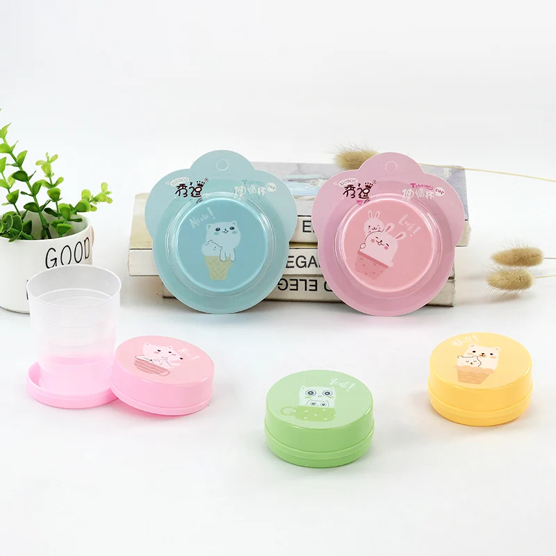 Eco friendly Cute Cartoon Folding Up Outdoor Portable  PP Plastic Collapsible Cup