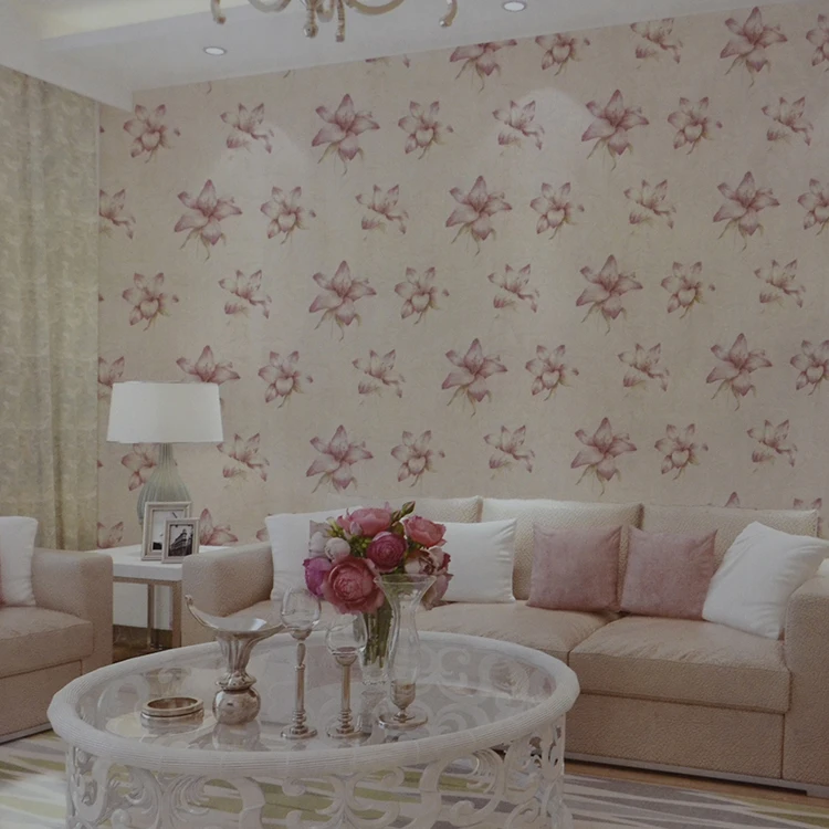 Interior design pvc wallpaper Beautifully pink flower pattern wallpaper vinyl wallpaper for House