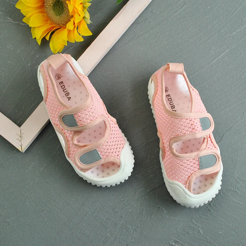 Серая детская обувь, оптовая продажа, плоская обувь, вязаная сетчатая ткань, детская повседневная обувь для лета