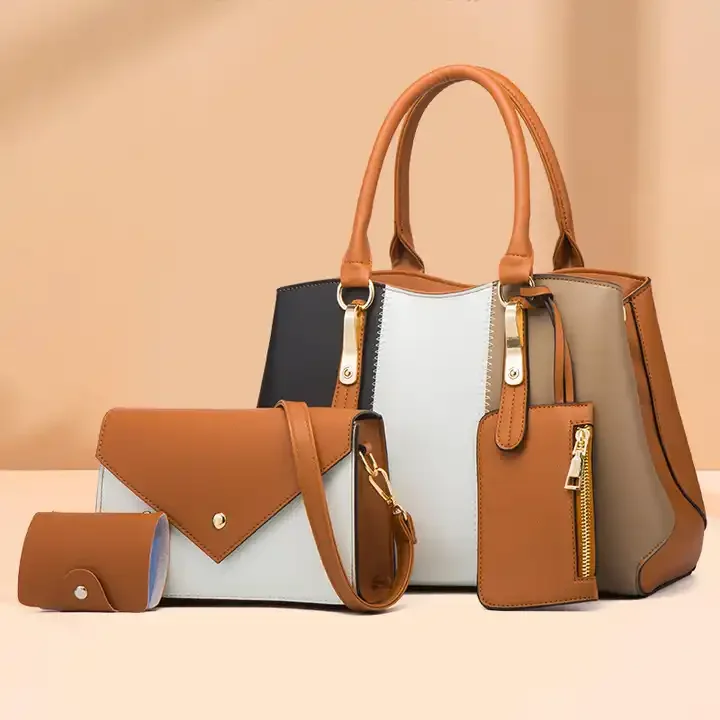 Wholesale handbags color contact PU leather tote luxury ladies bags women purse and hand bag set 4pcs