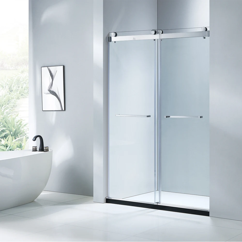 Двухстворчатая раздвижная открытая бескаркасная дверь для душа из прозрачного стекла для ванной комнаты 10 мм