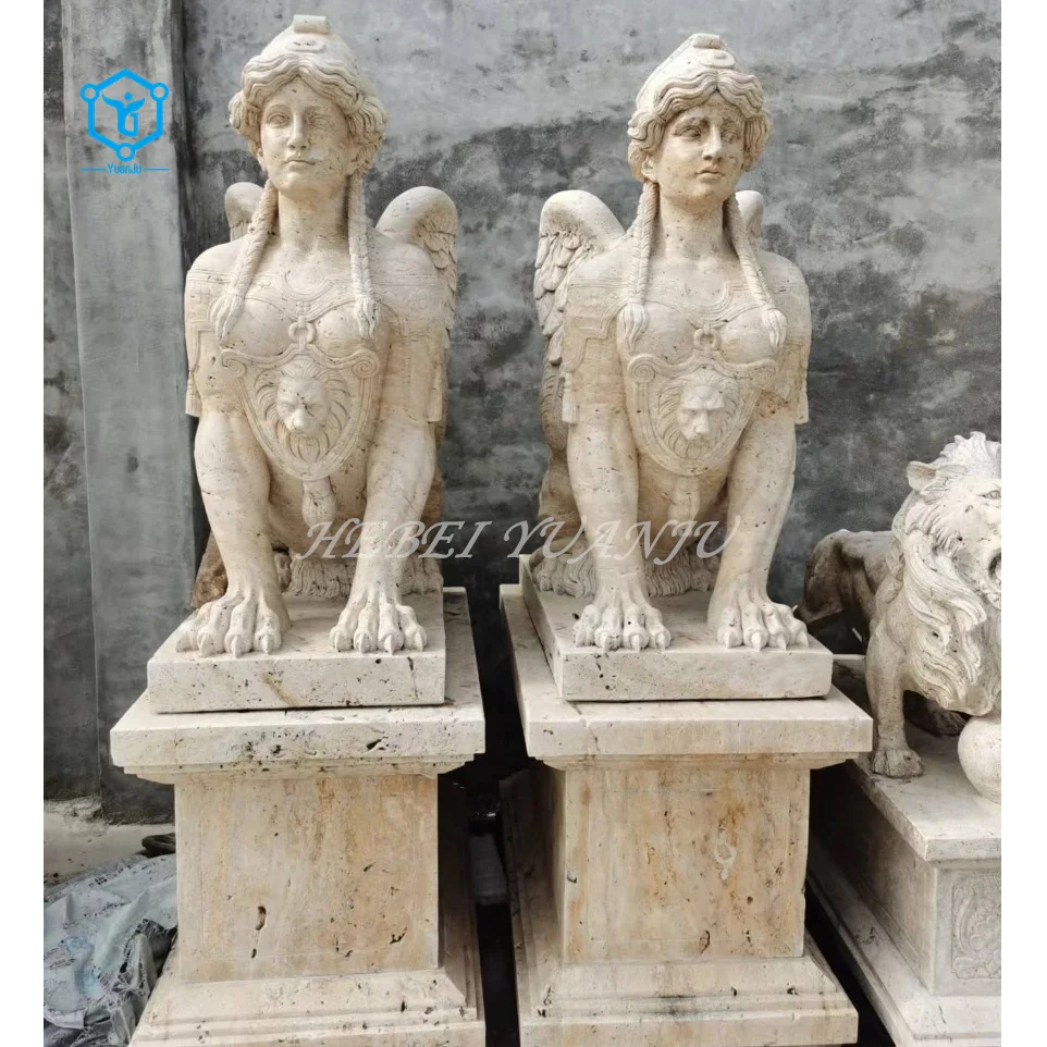 Outdoor Garden Decor Customized Size Natural Stone Marble Sphinx Sculpture