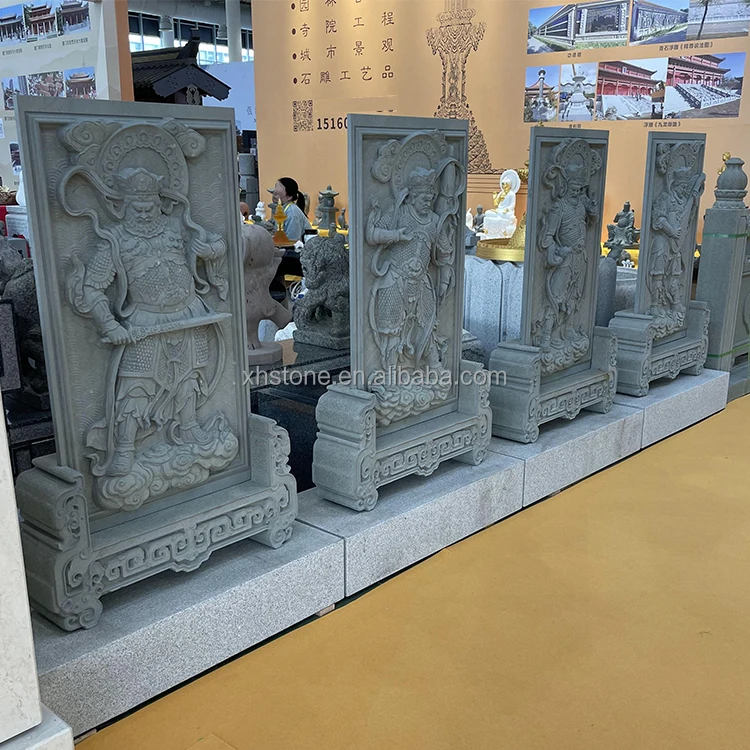 Китайский натуральный гранит из голубого камня резные вручную четыре небесных царя большие статуи Будды рельефные скульптуры для продажи