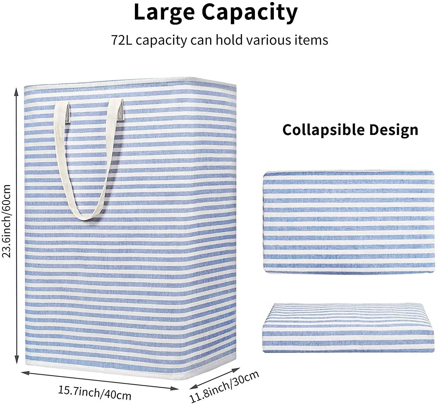 Foldable Fabric Collapsible Clothes Storage Basket Freestanding Canvas Laundry Hamper Home Use