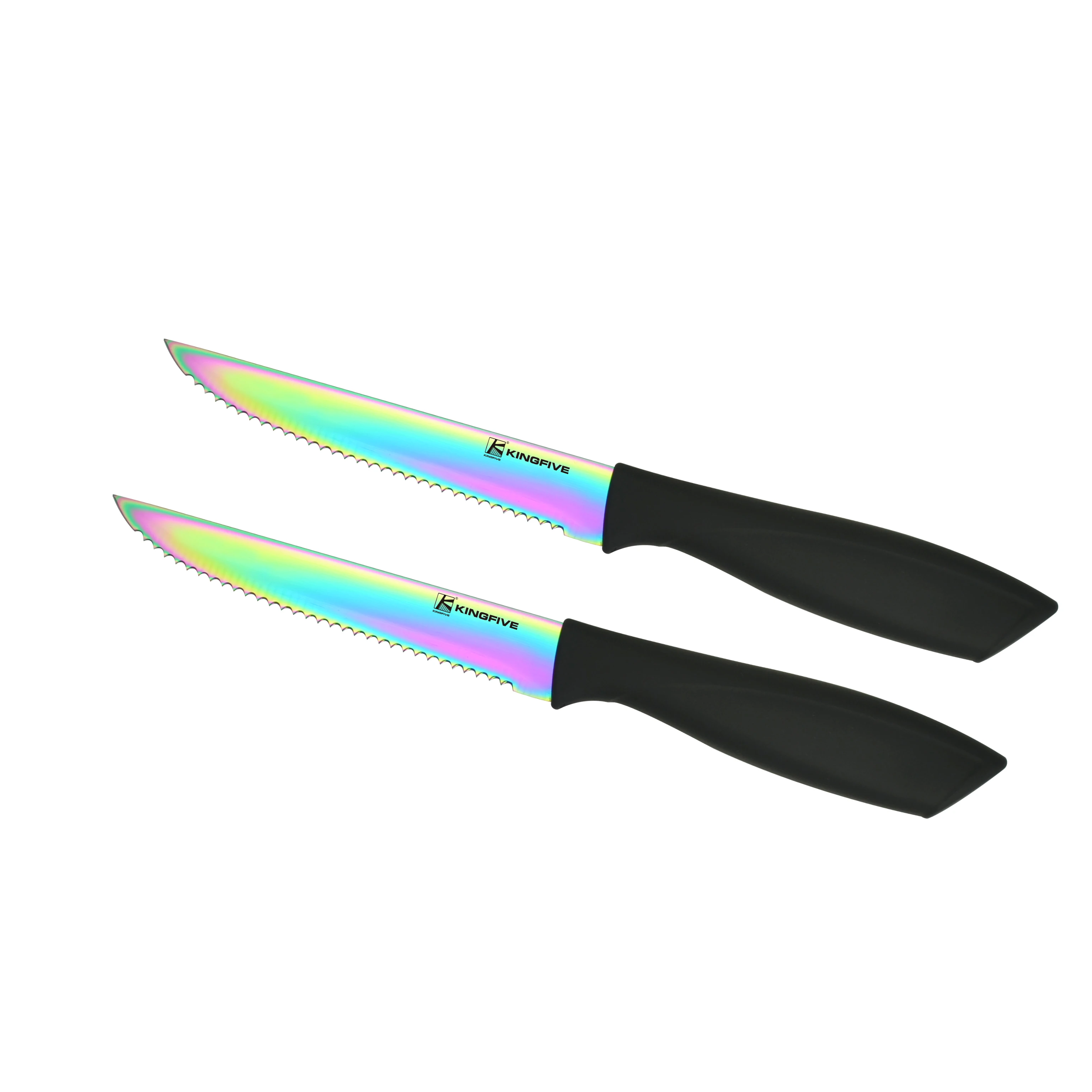 8 Pieces Stainless Steel Serrated Kitchen Steak Knives Colorful Titanium PP Handle Kitchen Steak Knife Cutting Meat