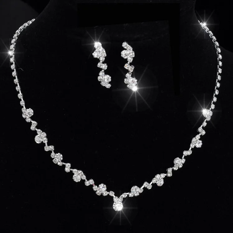 European and American bride claw chain jewelry diamond-welded temperament diamond earrings necklace wedding jewelry set