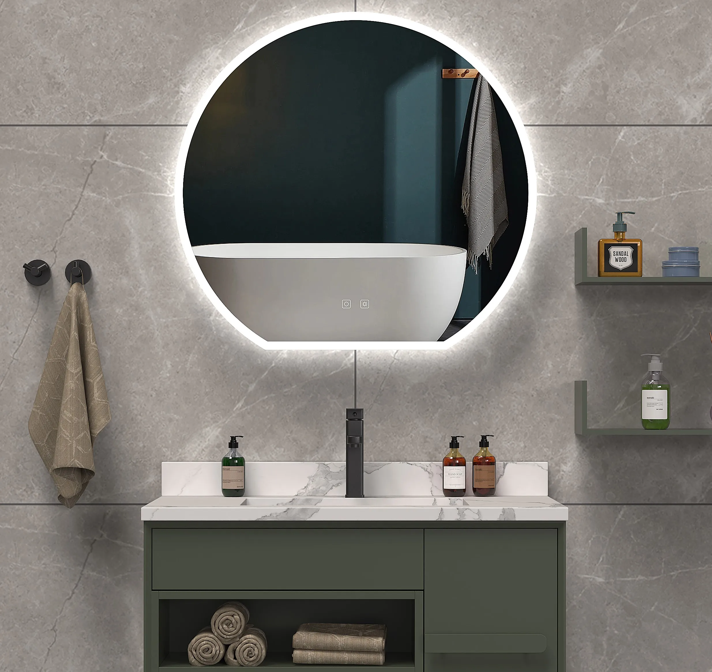 Irregular half round Anti-explosion led mirror bathroom Waterproof wall mirror with light