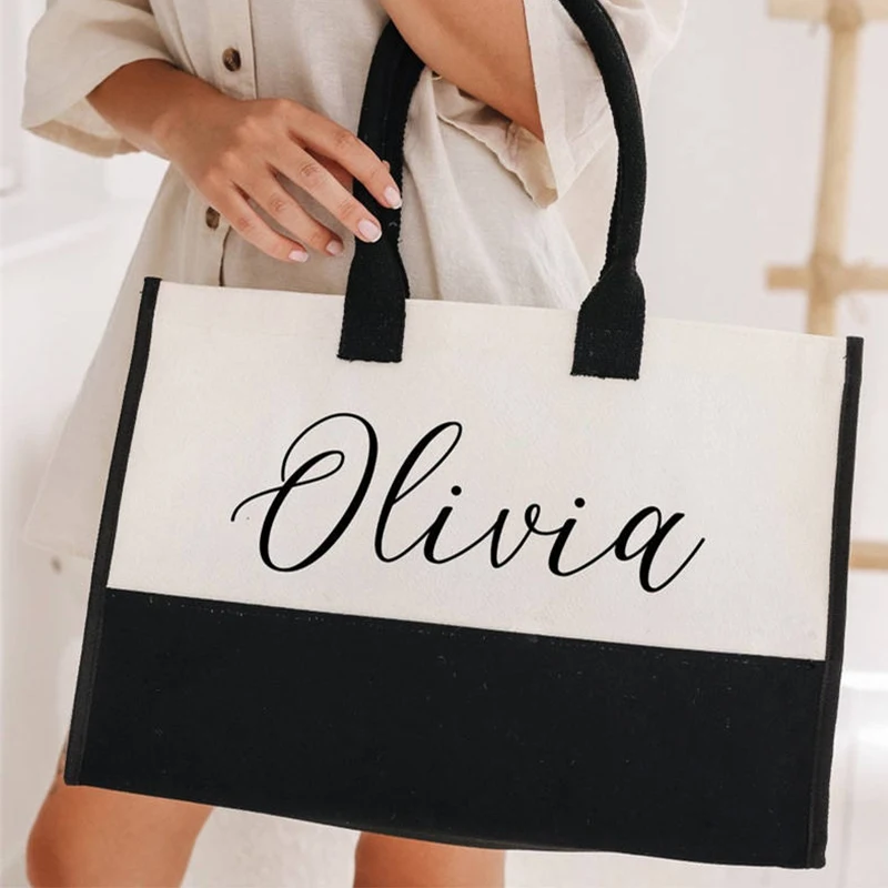 Eco friendly Custom Logo Personalized Laminated Initial Cotton Canvas Beach Bag Monogrammed Gift Tote Bag for Women