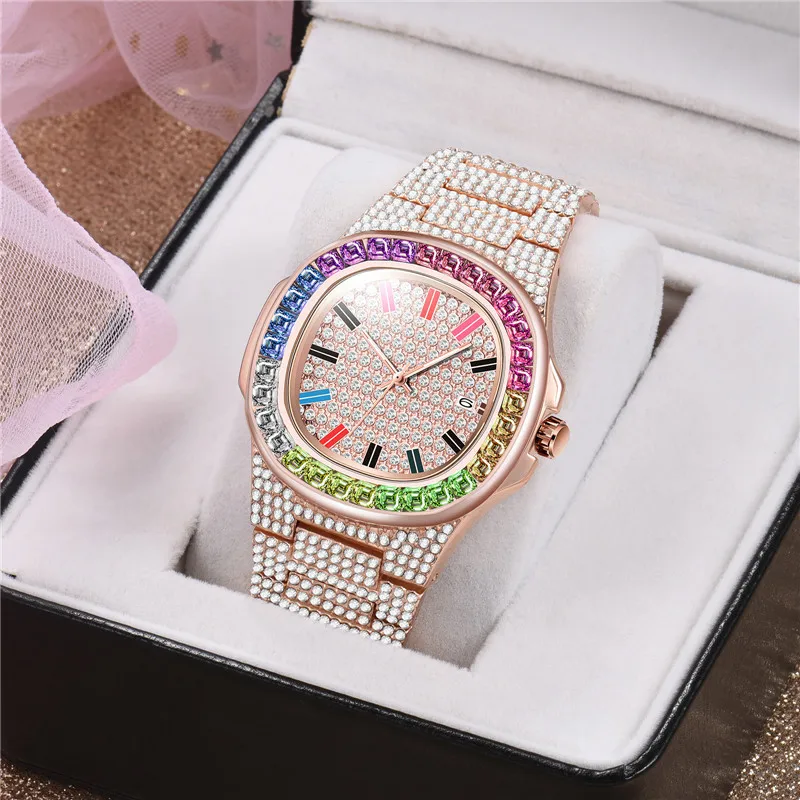 Hip Hop Diamond Mens Fashion Luxury Brand Date Quartz Watch Wholesale diamond watches