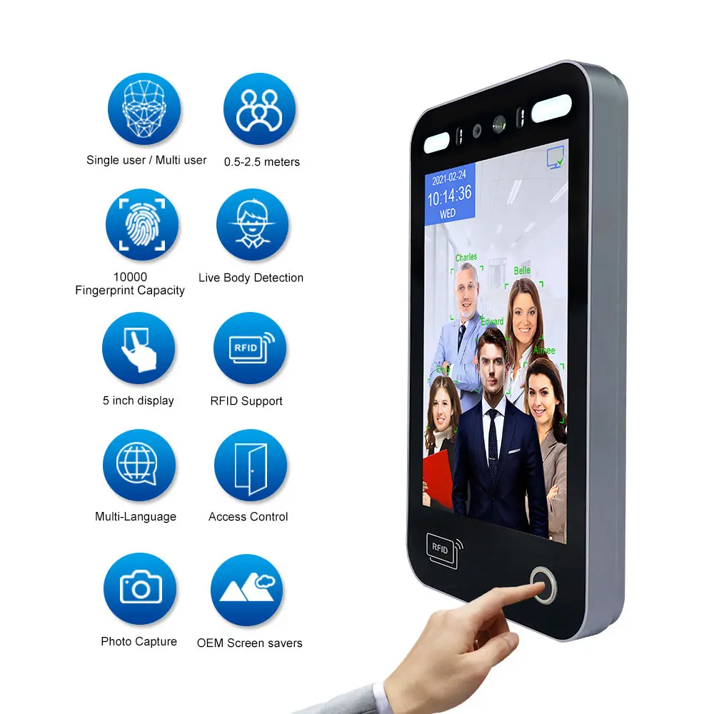 8 Inch Display Wifi Biometric Fingerprint Machine AI Face Recognition Access Control System For GYM
