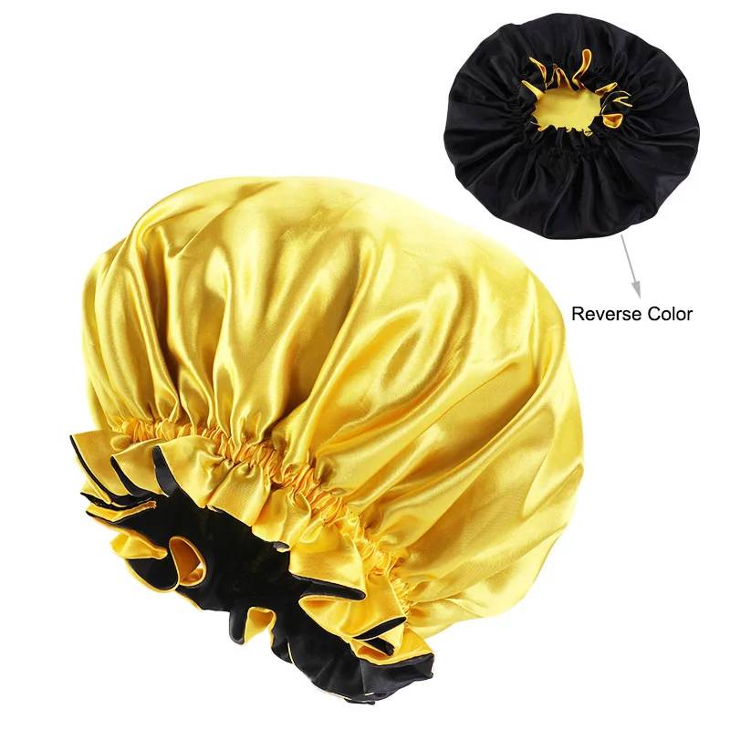 Fashion Custom Double Layer Hair extra large reversible satin bonnet with edge scarf Designers Bonnet Satin