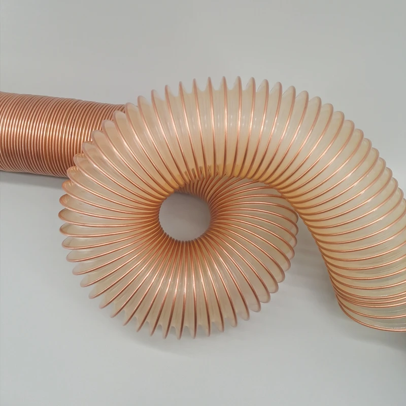 Strong PU Clear industrial flexible spiral air dust duct collector hose with good shock resistance