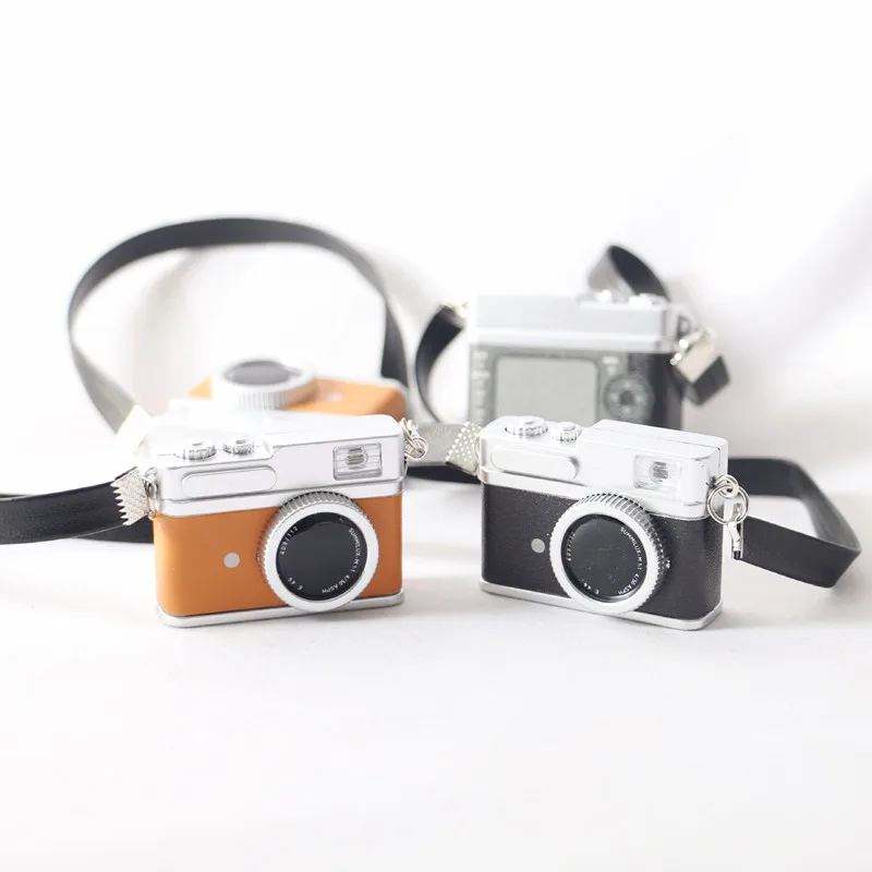 Diy Dollhouse Micro Miniature Decoration Accessories Black White Mini Plastic Retro Camera Model With Back Strap