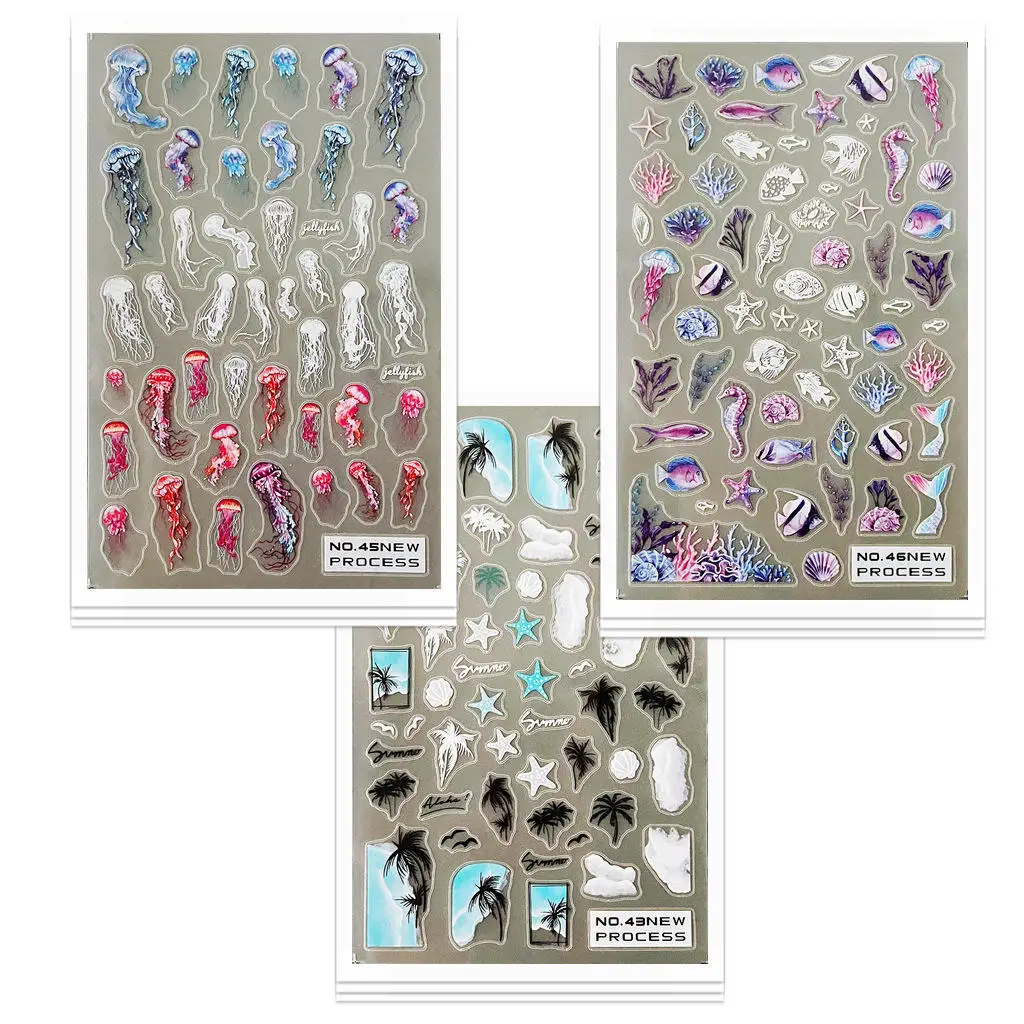 Halloween Pink Pumpkin Nail Stickers 3D Cute Skull Ghost Nail Slider Evil Eye Spider Nail Decals Art Decorations