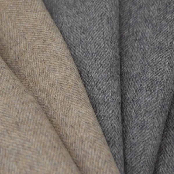 Herringbone double face woolen cloth two sides khaki wool fabric mid weight gray  woven fleece  for overcoat& jacket/dress