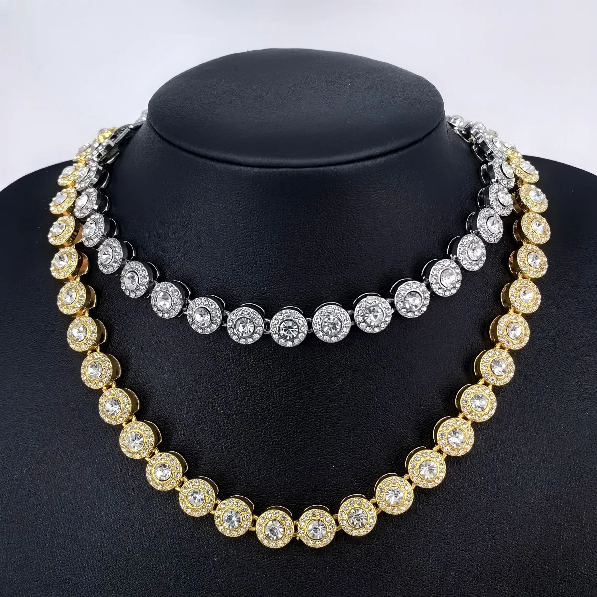 10mm round rhinestone Cuban necklace, European and American hip hop fashion accessories