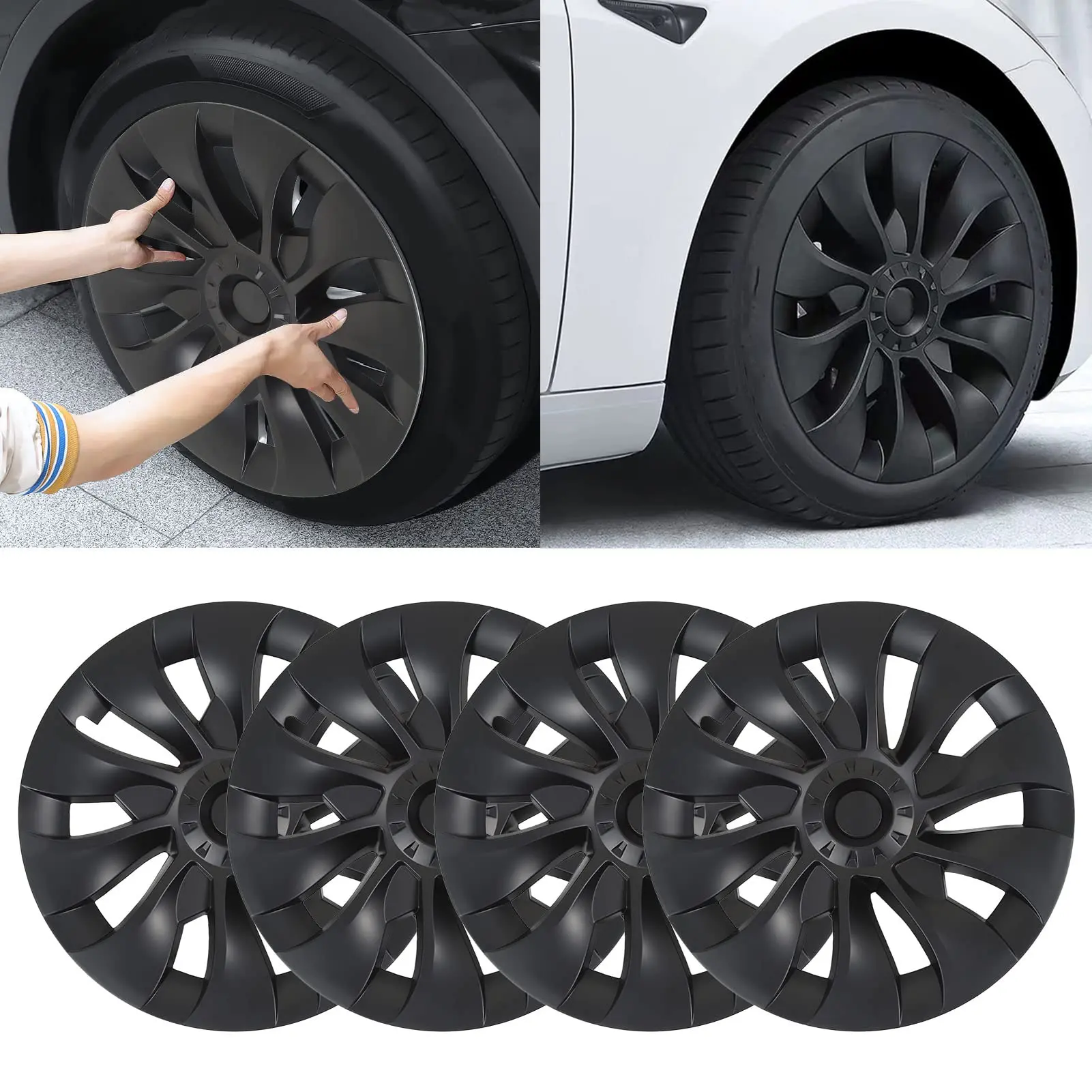 Carbon Fiber Steering Wheel Covers Tesla Model Y ABS Wheel Cover 19 Inch Model 3