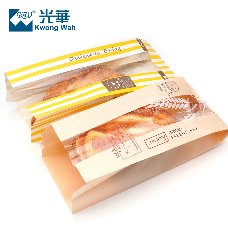 wholesale custom design printed bakery french baguette packaging kraft paper bread bag with window