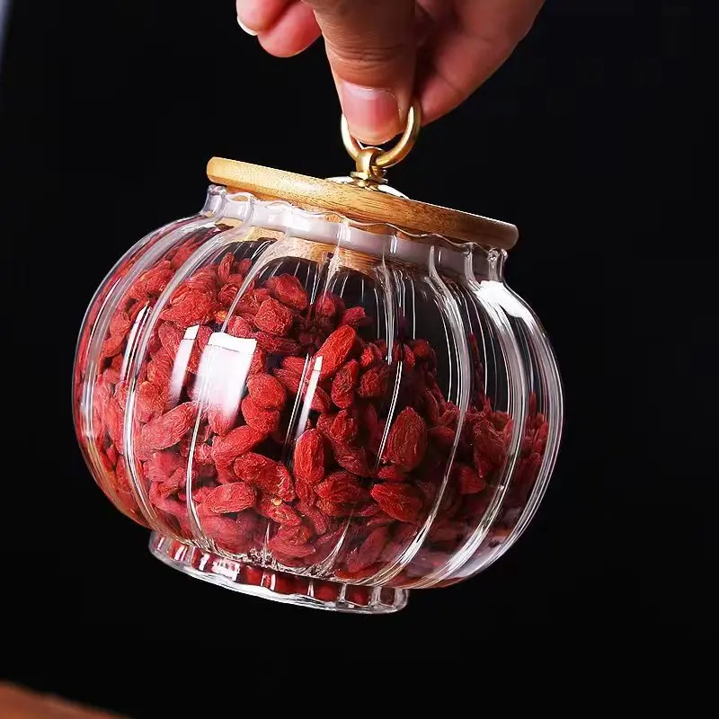 Pumpkin shaped glass storage tank High borosilicate colored glass storage tank with lid good quality and affordable