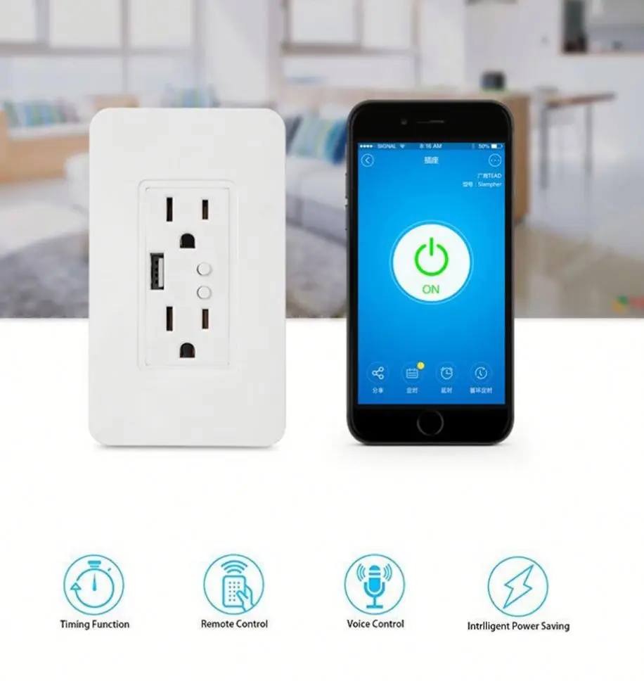 USA Type USB smart WIFI wall socket support Alexa and Google Home Smart wifi USB socket and plug