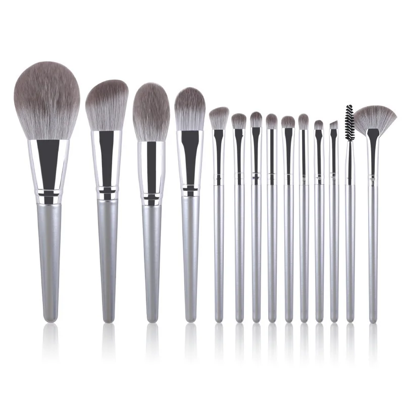 Wholesale Customized Portable Multifuntional14 Pieces Makeup Foundation Flat Round Brushes Set On Face Eyes For Beauty