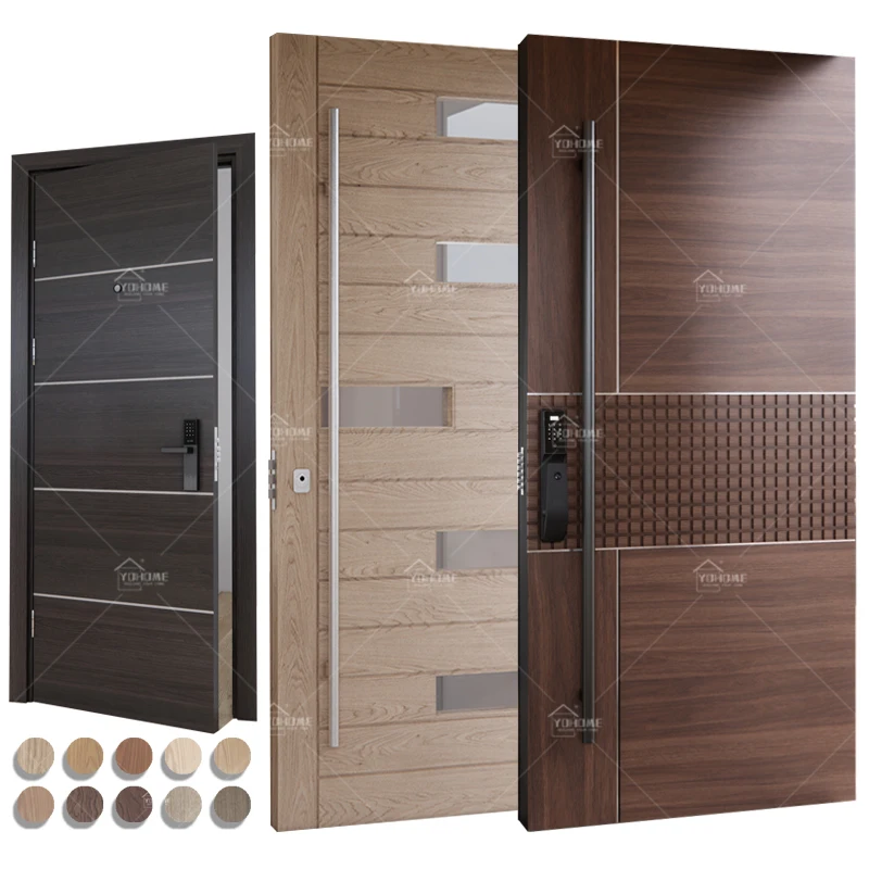 Yohome latest design front wooden doors for houses exterior pivot door modern anti theft main entry home door